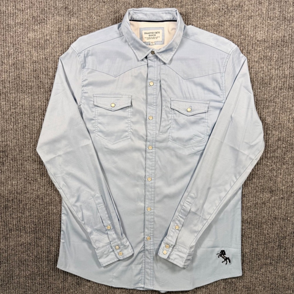 Diamond Cross Ranch Mens Western Snap Shirt Light Blue Performance Yoke Large - Picture 2 of 13